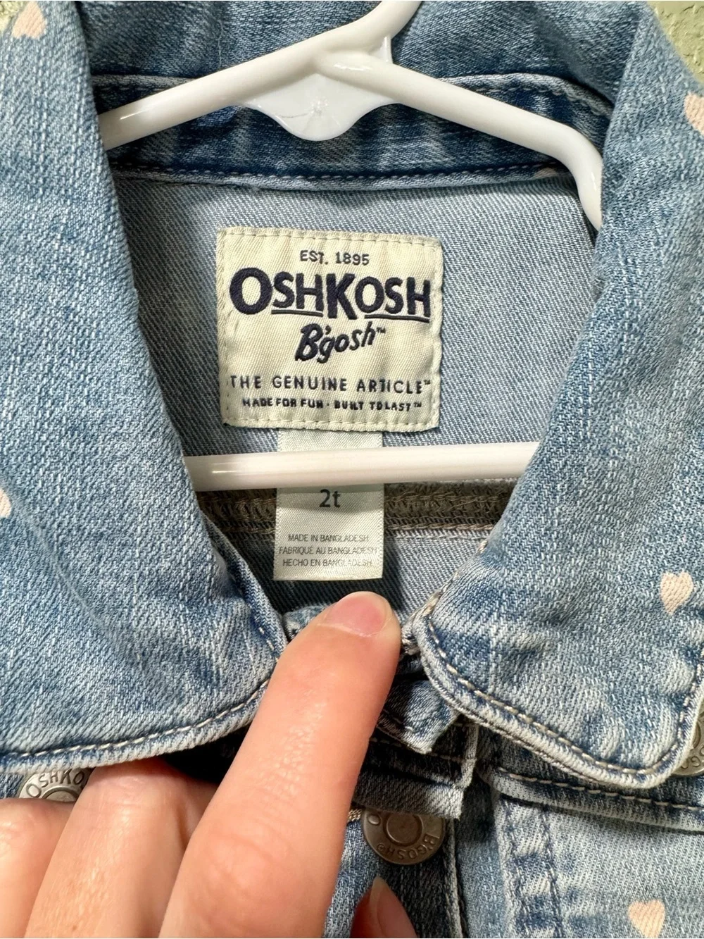 OshKosh B'gosh Light Blue Denim Jacket with Pink Heart Print NWT 2T